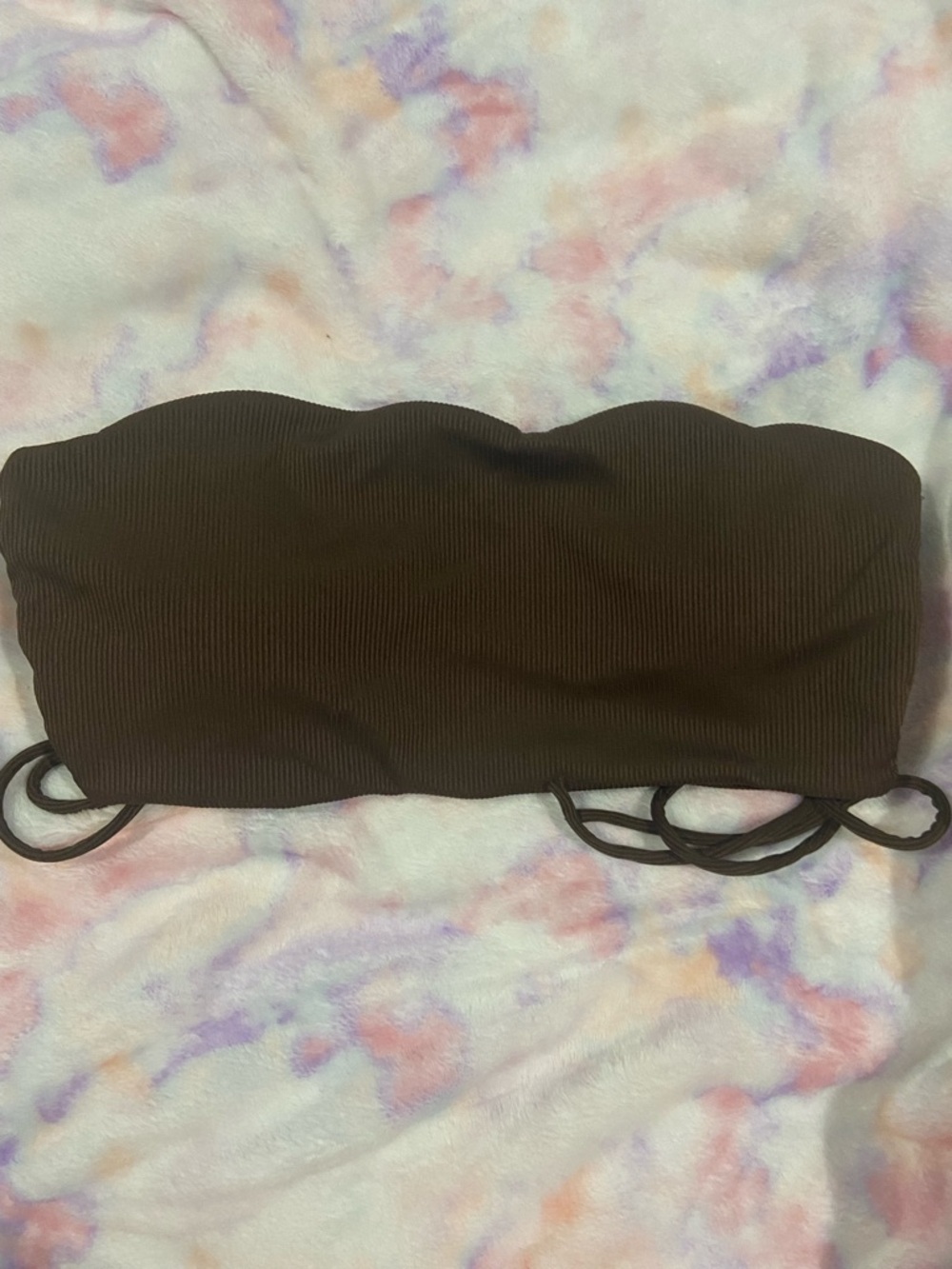 Strapless Ribbed Brown Bikini Top